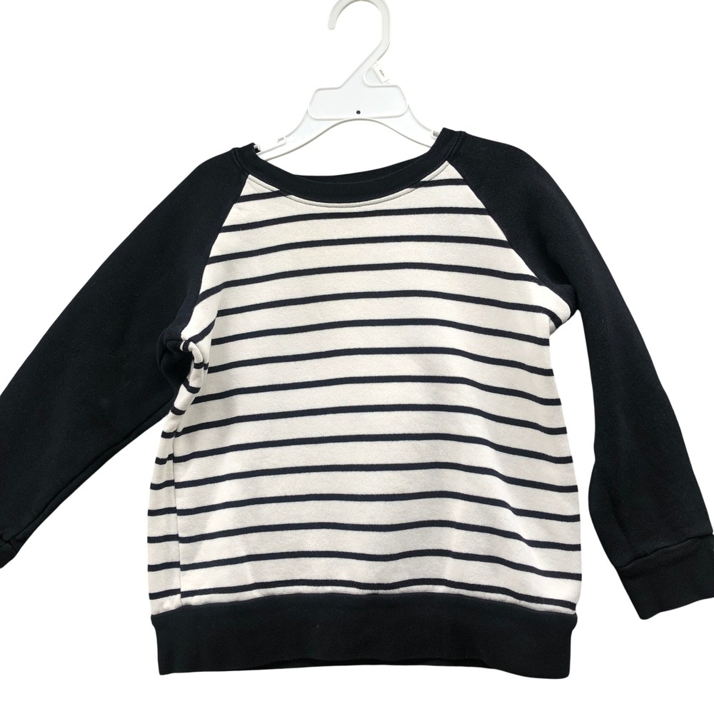 Mini Mioche Raglan Sweatshirt Kids 5 Black White Striped Organic Cotton Crewneck
